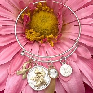 Breast Cancer Angel Ribbon Hook Bangle Bracelet